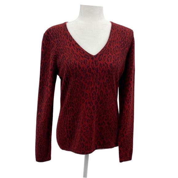 Nieman Marcus Sweaters - Neiman Marcus 100% Cashmere Red Leopard Print Sweater Size L